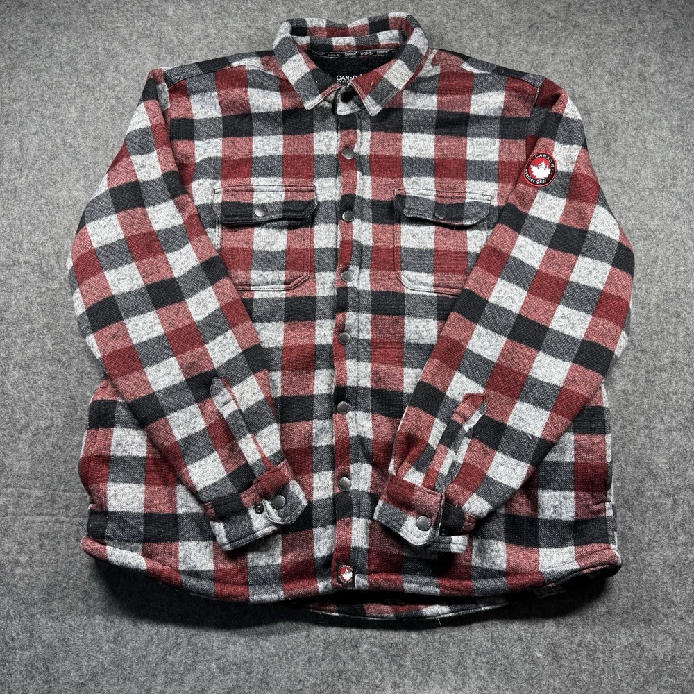 CANADA WEATHER GEAR MEN'S SHERPA LINED BUFFALO PLAID SHIRT‎ JACKET SIZE: XXL RED